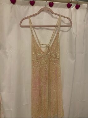 Free People Cream Mesh Slip with Lace Trim